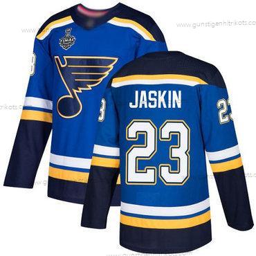 Herren St. Louis Blues #23 Dmitrij Jaskin Heimtrikots Authentisch 2019 Stanley Cup Final Bound Strickerei Hockey Trikots – Blau