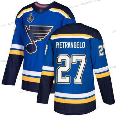 Herren St. Louis Blues #27 Alex Pietrangelo Heimtrikots Authentisch 2019 Stanley Cup Final Bound Strickerei Hockey Trikots – Blau