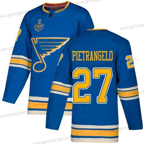 Herren St. Louis Blues #27 Alex Pietrangelo ersatzweise Authentisch 2019 Stanley Cup Final Bound Strickerei Hockey Trikots – Blau