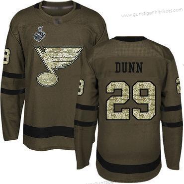 Herren St. Louis Blues #29 Vince Dunn Salute to Service 2019 Stanley Cup Final Bound Strickerei Hockey Trikots – Grün