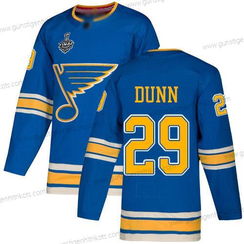 Herren St. Louis Blues #29 Vince Dunn ersatzweise Authentisch 2019 Stanley Cup Final Bound Strickerei Hockey Trikots – Blau