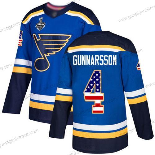 Herren St. Louis Blues #4 Carl Gunnarsson Heimtrikots Authentisch USA Flag 2019 Stanley Cup Final Bound Strickerei Hockey Trikots – Blau