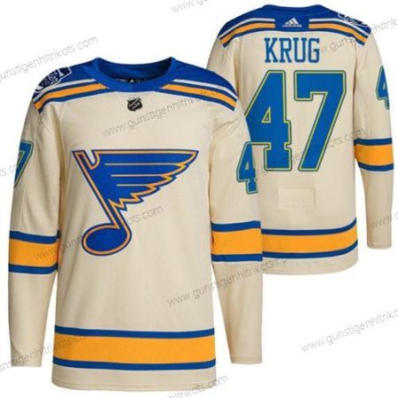 Herren St. Louis Blues #47 Torey Krug 2022 Winter Klassisch Strickerei Trikots – Creme