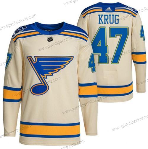 Herren St. Louis Blues #47 Torey Krug 2022 Winter Klassisch Strickerei Trikots – Creme