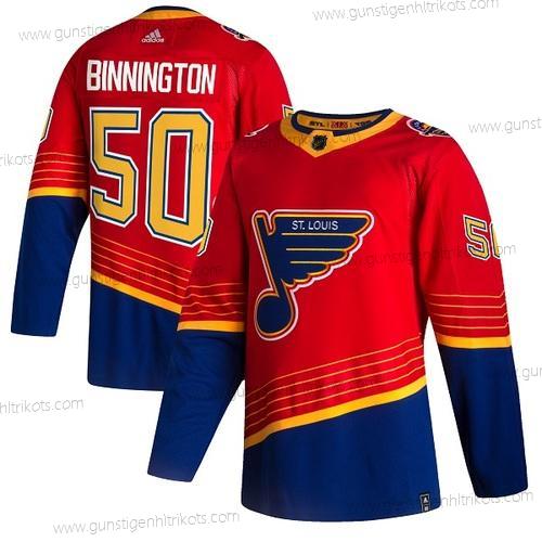 Herren St. Louis Blues #50 Jordan Binnington 2021 Rückseite Retro Strickerei Trikots – Rot