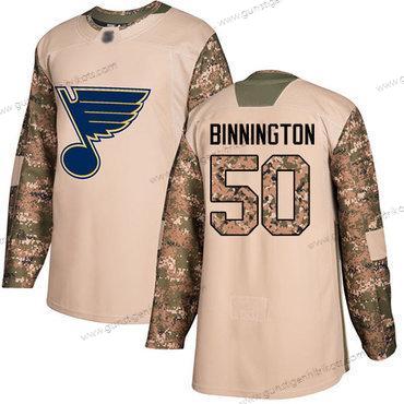 Herren St. Louis Blues #50 Jordan Binnington Authentisch 2017 Veterans Day Strickerei Hockey Trikots – Tarnfarbe