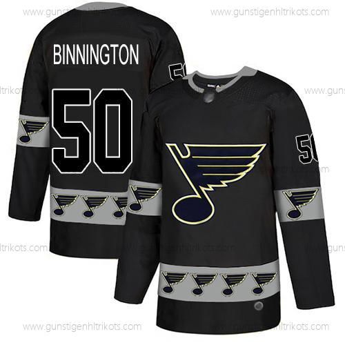 Herren St. Louis Blues #50 Jordan Binnington Authentisch Team Logo Strickerei Hockey Trikots – Schwarz