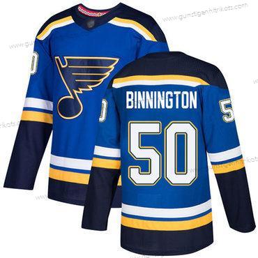 Herren St. Louis Blues #50 Jordan Binnington Heimtrikots Authentisch Strickerei Hockey Trikots Version 2 – Blau