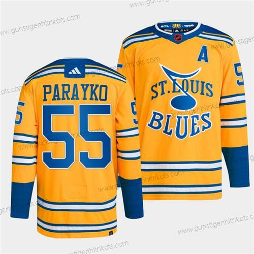 Herren St. Louis Blues #55 Colton Parayko 2022-23 Rückseite Retro Strickerei Trikots – Gelb