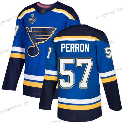 Herren St. Louis Blues #57 David Perron Heimtrikots Authentisch 2019 Stanley Cup Final Bound Strickerei Hockey Trikots – Blau