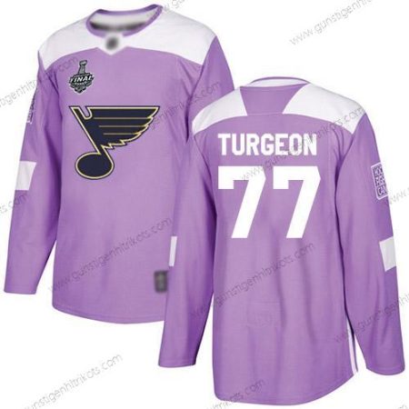 Herren St. Louis Blues #77 Pierre Turgeon Authentisch Bekämpft Krebs 2019 Stanley Cup Final Bound Strickerei Hockey Trikots – Lila