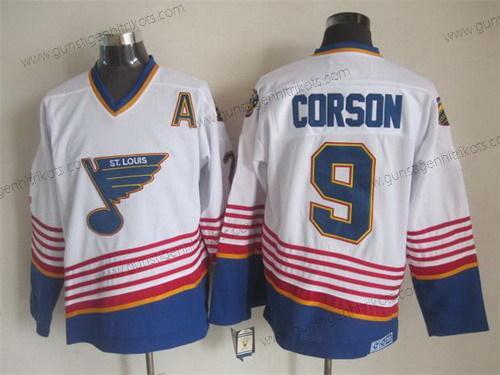 Herren St. Louis Blues #9 Shayne Corson 1995 Retro CCM Trikots – Weiß