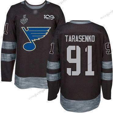 Herren St. Louis Blues #91 Vladimir Tarasenko 1917-2017 100th Jahrestag 2019 Stanley Cup Final Bound Strickerei Hockey Trikots – Schwarz