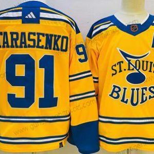 Herren St. Louis Blues #91 Vladimir Tarasenko 2022-23 Rückseite Retro Strickerei Trikots – Gelb