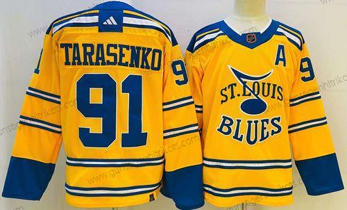 Herren St. Louis Blues #91 Vladimir Tarasenko 2022-23 Rückseite Retro Strickerei Trikots – Gelb