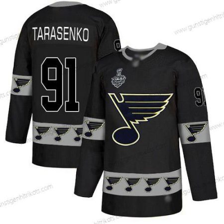 Herren St. Louis Blues #91 Vladimir Tarasenko Authentisch Team Logo 2019 Stanley Cup Final Bound Strickerei Hockey Trikots – Schwarz