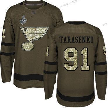 Herren St. Louis Blues #91 Vladimir Tarasenko Salute to Service 2019 Stanley Cup Final Bound Strickerei Hockey Trikots – Grün