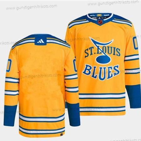 Herren St. Louis Blues Leer 2022-23 Rückseite Retro Strickerei Trikots – Gelb