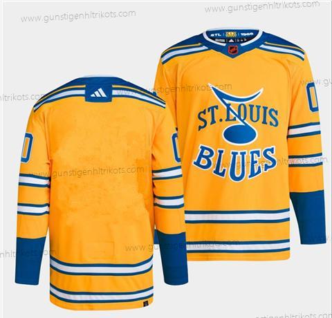 Herren St. Louis Blues Leer 2022-23 Rückseite Retro Strickerei Trikots – Gelb