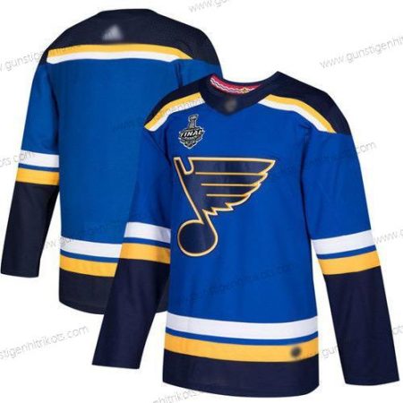 Herren St. Louis Blues Leer Heimtrikots Authentisch 2019 Stanley Cup Final Bound Strickerei Hockey Trikots – Blau