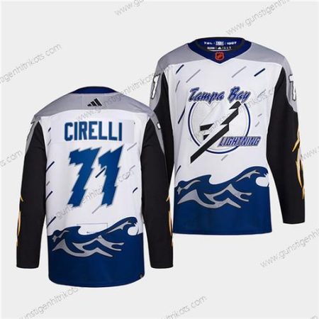 Herren Tampa Bay Lightning #71 Anthony Cirelli 2022 Rückseite Retro Strickerei Trikots – Weiß