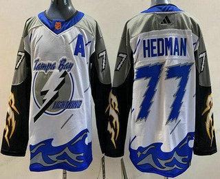 Herren Tampa Bay Lightning #77 Victor Hedman 2022 Rückseite Retro Authentisch Trikots – Weiß