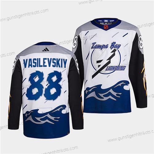 Herren Tampa Bay Lightning #88 Andrei Vasilevskiy 2022 Rückseite Retro Strickerei Trikots – Weiß