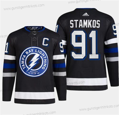 Herren Tampa Bay Lightning #91 Steven Stamkos 2024 Stadium Series Strickerei Trikots – Schwarz