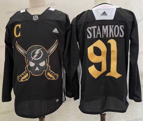 Herren Tampa Bay Lightning #91 Steven Stamkos Pirate Themed Warmup Authentisch Trikots – Schwarz