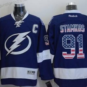 Herren Tampa Bay Lightning #91 Steven Stamkos USA Flag Trikots – Blau