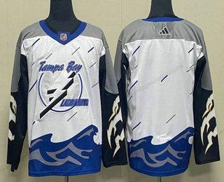 Herren Tampa Bay Lightning Leer 2022 Rückseite Retro Strickerei Trikots – Weiß