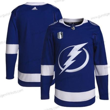 Herren Tampa Bay Lightning Leer 2022 Stanley Cup Final Patch Strickerei Trikots – Blau