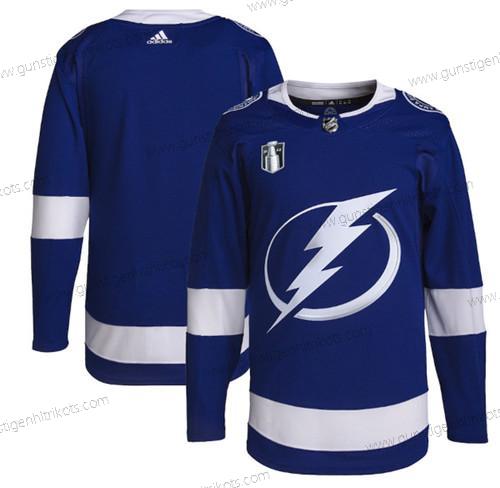 Herren Tampa Bay Lightning Leer 2022 Stanley Cup Final Patch Strickerei Trikots – Blau