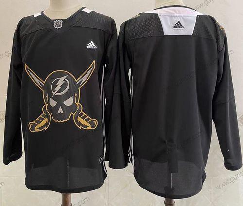 Herren Tampa Bay Lightning Leer Pirate Themed Warmup Authentisch Trikots – Schwarz