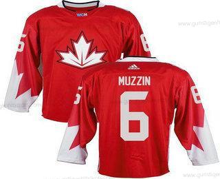 Herren Team Kanada #6 Jake Muzzin 2016 World Cup Strickerei NHL Trikots – Rot