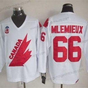 Herren Team Kanada #66 Mario Lemieux 1991 Olympic CCM Vintage Trikots – Weiß