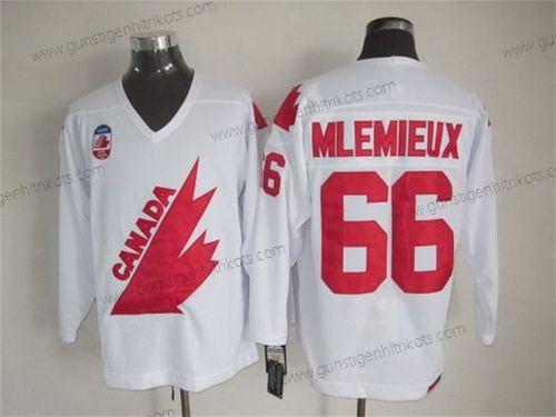 Herren Team Kanada #66 Mario Lemieux 1991 Olympic CCM Vintage Trikots – Weiß