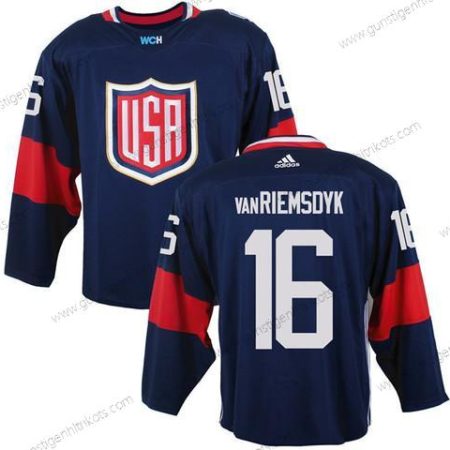 Herren Team USA #16 James Van Riemsdyk 2016 World Cup Of Hockey Game Trikots – Marineblau Blau