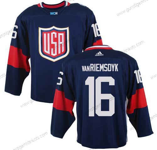 Herren Team USA #16 James Van Riemsdyk 2016 World Cup Of Hockey Game Trikots – Marineblau Blau