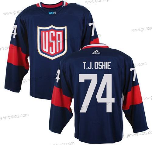 Herren Team USA #74 T. J. Oshie 2016 World Cup Of Hockey Game Trikots – Marineblau Blau