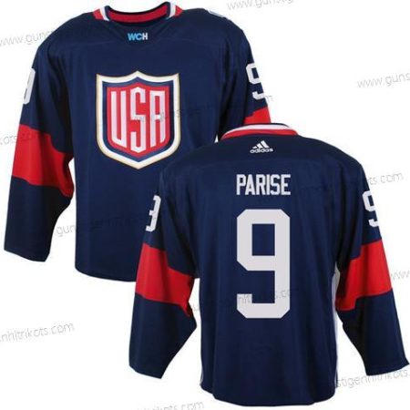 Herren Team USA #9 Zach Parise 2016 World Cup Of Hockey Game Trikots – Marineblau Blau