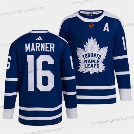 Herren Toronto Maple Leafs #16 Mitch Marner 2022 Rückseite Retro Strickerei Trikots – Schwarz Blau