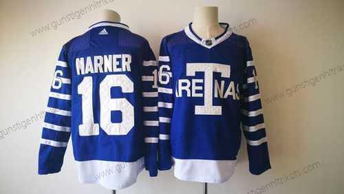 Herren Toronto Maple Leafs #16 Mitchell Marner Royal Arenas 2017-2018 Hockey Strickerei NHL Trikots – Blau