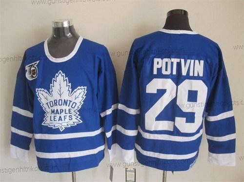 Herren Toronto Maple Leafs #29 Felix Potvin 75Th Retro CCM Trikots – Blau