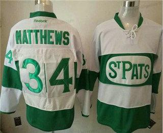 Herren Toronto Maple Leafs #34 Auston Matthews 2017 St. Patrick’S Day Strickerei NHL Reebok Hockey Trikots – Weiß Grün