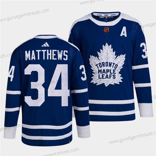 Herren Toronto Maple Leafs #34 Auston Matthews 2022 Rückseite Retro Strickerei Trikots – Schwarz Blau