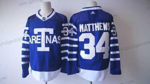 Herren Toronto Maple Leafs #34 Auston Matthews Royal Arenas 2017-2018 Hockey Strickerei NHL Trikots – Blau