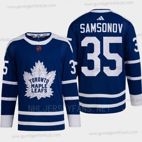 Herren Toronto Maple Leafs #35 Ilya Samsonov 2022 Rückseite Retro Primegreen Trikots – Blau