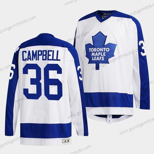 Herren Toronto Maple Leafs #36 Jack Campbell Klassischs Primary Logo Strickerei Trikots – Weiß