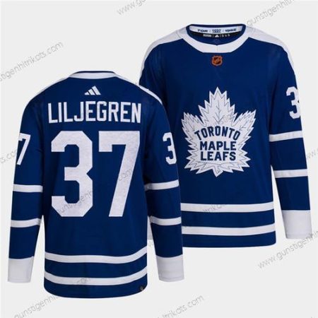 Herren Toronto Maple Leafs #37 Timothy Liljegren 2022 Rückseite Retro Strickerei Trikots – Schwarz Blau